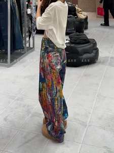 Pantalons larges multicolores artistiques pour femmes, jeans à imprimé abstrait peinture - Product Image 4