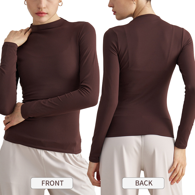 ADCX42012 Women High Neck Long Sleeves Fitness Yoga Tops Soft Outdoor Sportswear