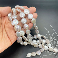 Perles d'eau douce baroques naturelles blanches de 12-13 mm en forme de pièce de monnaie, certifiées qualité AAA, fils de perles à haute brillance, perles en vrac pour DIY
