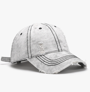 Vintage Yıkanmış Gri Kot Beyzbol Şapkası Siyah Dikişli Eskitme Kenarlı Unisex Snapback Eskitme Unisex Moda Şapkası - Product Image 1