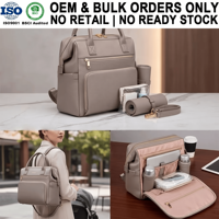 Sac à langer de voyage en cuir OEM pour maman et bébé, convertible en sac à dos, facile à transporter, avec sangle portable