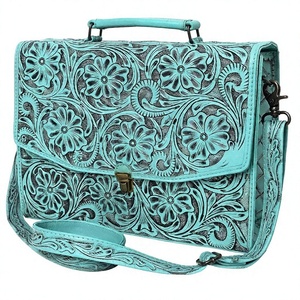 Sac à main pour ordinateur portable en cuir de vachette pleine fleur 100% fait main, motif bonbon sculpté à la main, logo perlé, mode, étanche, pour usage quotidien, mallette d'affaires - Product Image 1