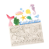 Thème marin Fondant Silicone Moule À La Main Outils De Cuisson Algues Poisson De Mer Crabe Corail Conque Coquillages De Mer Forme pour La Décoration De Gâteau