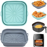Tapis de cuisson pliable en silicone pour friteuse à air 21 cm, antiadhésif avec doubles poignées, réutilisable pour paniers de 3 à 5 QT, sans BPA