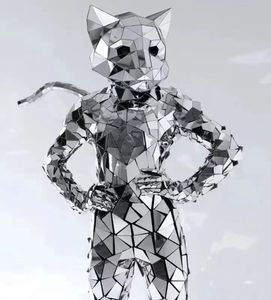 Venta caliente fiesta espejo disfraz Real LED Robot <span class=keywords><strong>zancos</strong></span> disfraz adulto <span class=keywords><strong>mujer</strong></span> y hombre Cosplay plata espejo gato disfraz - Product Image 4