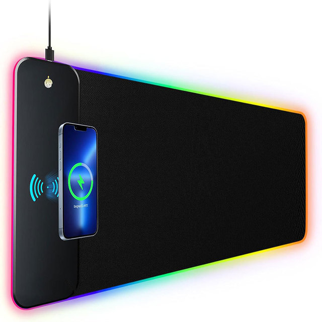 Customized 15W Light-emitting Wireless Charging Mouse Pad Large RGB Game Laptop Keyboard and Mouse Rubber  Pad