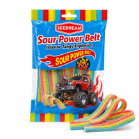Bonbons de réglisse en sachet, marque privée, véganes, 4 saveurs et 4 couleurs, explosion intense, acidulés et sucrés, Power Belt