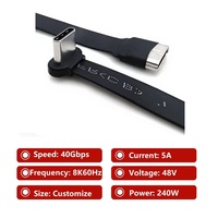Kabel USB 3.1 Tipe C Fleksibel FPC, Sudut 90 Derajat, Jantan ke Betina Lurus, 5A 48V 240W, Pengisian Cepat