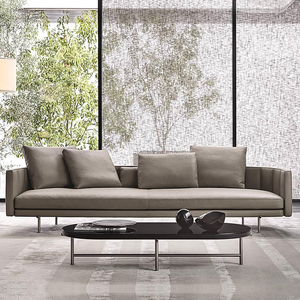 Sofá Seccional Cuadrado de Tres Plazas Tapizado en Cuero Genuino Minimalista Italiano para el Hogar, Estilo Villa Masculino y Discreto - Product Image 3