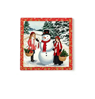 Sous-plat en céramique rétro personnalisé pour Noël, motif rennes et filles de la forêt hivernale, résistant à la chaleur pour cuisine