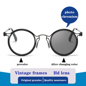 Lunettes de vue photochromiques de luxe classiques à monture ronde en métal, bloquant la lumière bleue - Product Image 6