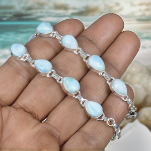 Pulsera de cadena tipo tenis de plata de ley 925 maciza con gema de larimar, chapada en rodio, hecha a mano, para compromiso, boda o fiesta - Product Image 2