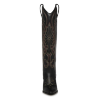 Bottes larges rétro brodées Style occidental Bottes hautes à talons compensés pour femmes Bottes de cowboy à talons hauts Mode PU noir
