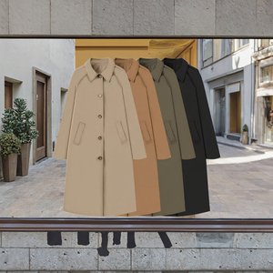 Abrigo de Gabardina para Mujer, Otoño-Invierno, Estilo Vintage, Tejido de Poliéster, Cuello con Botones, Negro, Talla Grande, Manga Larga, Antiarrugas - Product Image 3