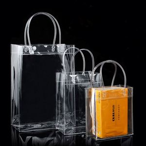 Wholesale Custom Pvc <b>Plastic</b> Shopping Bag With Logo Gift Transparent Handle <b>Totes</b> Storage Bags Packing - Product Image 3