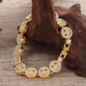 2024 nouveau visage souriant chaîne cubaine entièrement percé strass alliage de Zinc Hip Hop bijoux juste prix <span class=keywords><strong>Rap</strong></span> Style collier Bracelet - Product Image 6