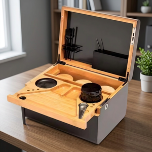 Large Bamboo <b>Box</b> Tray Set with <b>a</b> <b>Lock</b> Lockable Home Decorative <b>Box</b> Upgrade Tray Glass Jars Accessory <b>Tool</b> Black - Product Image 6