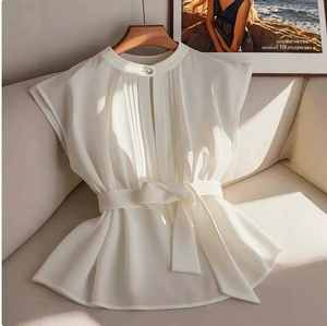 Abbigliamento Estivo <span class=keywords><strong>Donna</strong></span> Stile Europeo e Americano, <span class=keywords><strong>Camicia</strong></span> Monocolore Senza Maniche con Cintura - Product Image 5