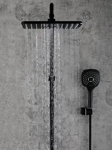 고급 욕실 레인 샤워 믹서 벽걸이 형 강우량 황동 샤워 헤드 세트 매트 블랙 샤워 수도꼭지 시스템