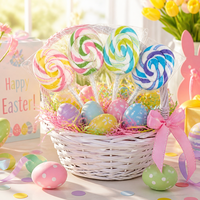 Sucettes en spirale en forme d'œuf de Pâques de 40g en gros, saveur fruits arc-en-ciel, bonbons durs festifs, pour cadeau de vacances, personnalisables