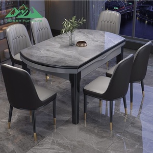 Set da Pranzo Wayon di Lusso in Legno Massello Grigio con Piano in Marmo, <span class=keywords><strong>Arredamento</strong></span> Moderno <span class=keywords><strong>per</strong></span> Cucina - Product Image 3