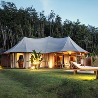 Tente de camping de luxe en plein air, tente de safari en toile PVDF imperméable pour hôtel-resort avec salle de bain