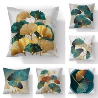 Housse de coussin en polyester Ginkgo Biloba, feuilles dorées noires, taie d'oreiller lombaire