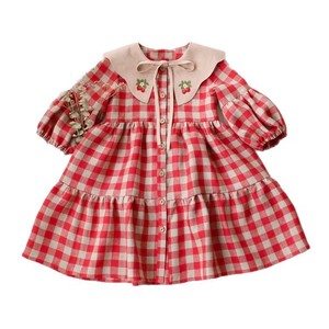 Nuovo Arrivo Autunno/Inverno: Abito in Cotone e Lino Stile Lolita a Quadri per Ragazze, con Raffinato Ricamo e Colletto <span class=keywords><strong>Peter</strong></span> Pan - Product Image 5