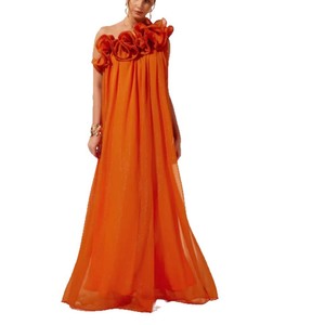 Robe de soirée longue orange asymétrique à volants, taille empire, dos nu, pour femme, idéale pour l'été et les occasions formelles - Product Image 5