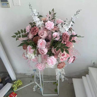 Susunan Bunga Delphinium Mawar Sutra Buatan Warna Putih Pink Debu, Diameter 50cm, Dekorasi Meja Pernikahan, Dekorasi Dalam Ruangan
