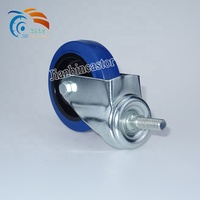 Roue à roulement à billes double en acier industriel avec frein pivotant en caoutchouc élastique 75 mm/125 mm Bleu Capacité de charge de 150 kg