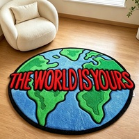 Tapis rond tufté esthétique en acrylique personnalisé à faible MOQ, motif Fluffy the World Is Yours Scarface, globe terrestre, pour décoration de chambre