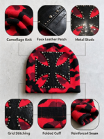 Bonnet en tricot de haute qualité pour homme, style Y2K, camouflage, chaud, avec patch croix et rivets