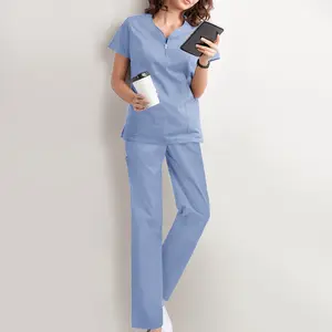 Ensemble d'uniformes d'allaitement élégants pour femmes avec survêtement médical, couleur unie, taille plus, gommage personnalisé à la mode pour femmes