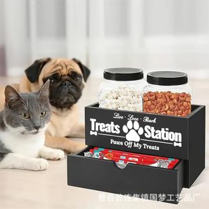 Caja de almacenamiento de madera transfronteriza para snacks de mascotas, caja de almacenamiento de comida para perros para el hogar, caja de almacenamiento de suministros para mascotas de doble capa con cajones - Product Image 4