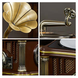 Promotion : Tourne-disque de bureau rétro avec lecteur CD personnalisé, USB, Bluetooth, radio FM, 3 vitesses, pour la lecture audio à domicile, en bois et métal - Product Image 2