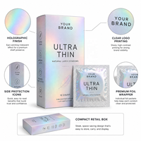 Caja de Embalaje para Condones con Purpurina Holográfica Personalizada, Hecha con Materiales Reciclados, Envoltura de Papel de Aluminio, Logotipo Personalizado, Caja de Condones de Látex Natural Ultrafina