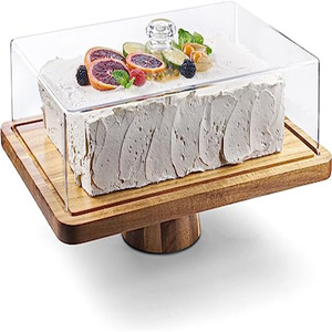 Bolo Display Server Bandeja para Cozinha Bolo Stand com tampa de cúpula acrílica transparente Mesa giratória Bolo Stand Madeira com Base