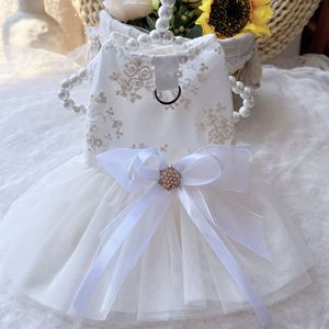 White Tulle Dress <b>For</b> Dogs And <b>Cats</b> Princess Cut Skirt With Bow Decorative Pet <b>Clothes</b> Starlight Wedding Dress Style - Product Image 1