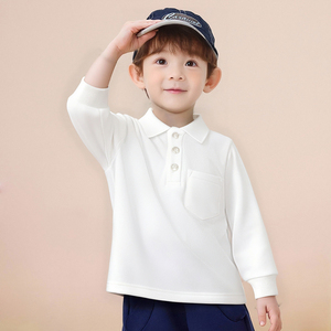 <span class=keywords><strong>Polo</strong></span> respirant à <span class=keywords><strong>manches</strong></span> <span class=keywords><strong>longues</strong></span> pour tout-petits garçons - Haut décontracté en coton <span class=keywords><strong>blanc</strong></span> pour enfants avec poche, teint uni 180g - Product Image 3