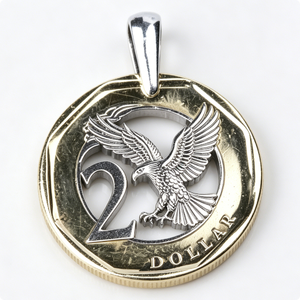 Pendentif en alliage de zinc plaqué or, pièce de 2 dollars avec motif d'aigle, objet d'art circulaire de collection - Product Image 3