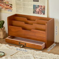 Caja de Almacenamiento de Madera Vintage para Escritorio, Organizador de Archivos y Suministros de Oficina