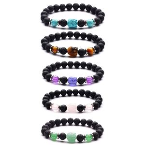 Pulsera de cuentas de piedra de <span class=keywords><strong>Lava</strong></span> de 8MM Unisex, cabeza de Buda a la moda, piedra preciosa de Cuarzo <span class=keywords><strong>Rosa</strong></span>, forma de bola, regalo de joyería de cristal curativo - Product Image 6