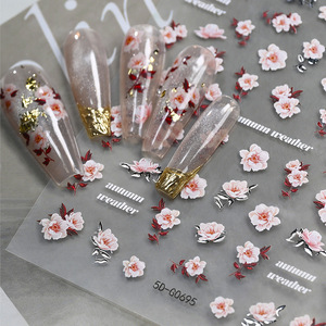 Autocollants pour <span class=keywords><strong>ongles</strong></span> 5D personnalisés de haute qualité, motifs floraux mignons, roses et bleus, pour manucure DIY, autocollants adhésifs à presser - Product Image 3