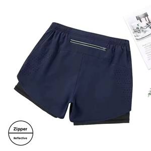 Shorts de course noirs double couche pour hommes, séchage rapide, fitness, sport, entraînement, musculation, nouveau style formel - Product Image 3