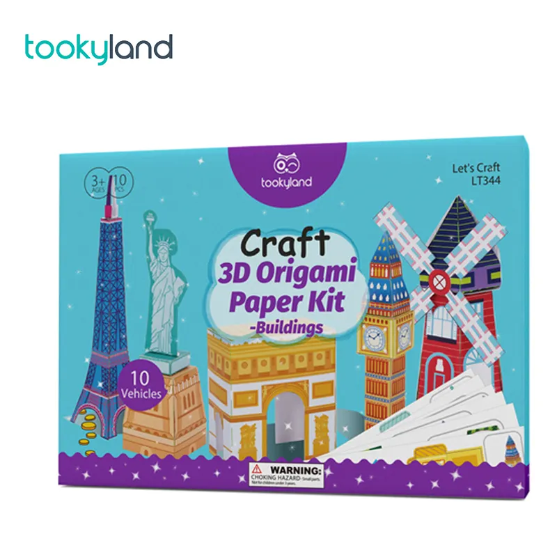 Model kertas 3D bangunan untuk anak-anak DIY dan permainan kreatif, dibuat dengan tangan dengan teknik origami.