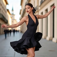 Robe de danse latine jazz de haute qualité, dos nu, grandes jupes évasées, tenues de salsa et de danse de salon, costume élégant pour performance scénique pour femmes