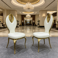 Chaise de salle à manger Luoweisen de luxe en acier inoxydable doré avec dossier ajouré, idéale pour mariages, banquets et événements en hôtels et restaurants