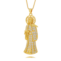 Bijoux religieux plaqué or 18 carats CZ Saint Jude San Judas Tadeo Pendentif Diamant Pave Madonna Pendentif Collier