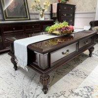 Table basse carrée minimaliste en bois massif Dalbergia soyeux doré de style américain, design moderne avec rangement, mobilier de salon